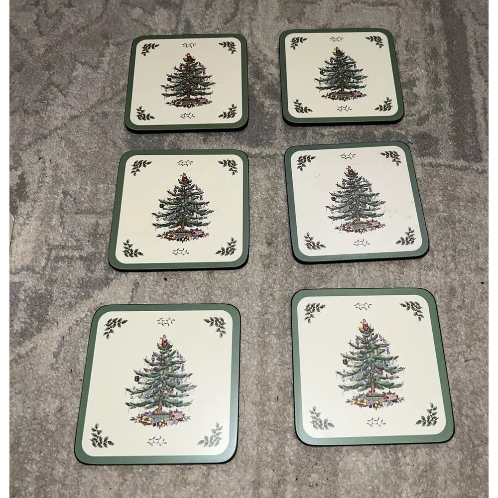 Pimpernel Christmas Tree Collection Cork-Backed Coasters 4" sq. Set of 6